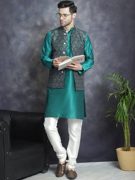 Jompers Men Kurta Churidar Ethnic Jacket Set
