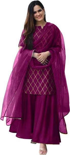 Zestleaf Women Kurta Sharara Dupatta Set