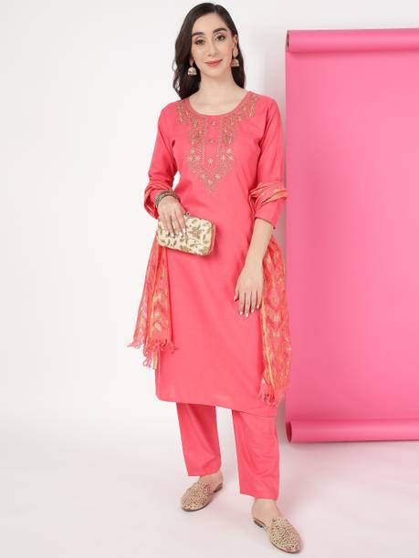 Women Cotton Blend Kurta Pant Dupatta Set