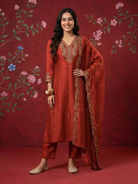 Sangria Women Art Silk Kurta Pant Dupatta Set
