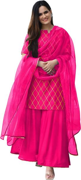 Zestleaf Women Kurta Sharara Dupatta Set