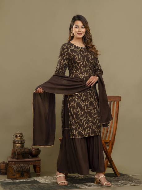 Women Viscose Rayon Kurta Sharara Set