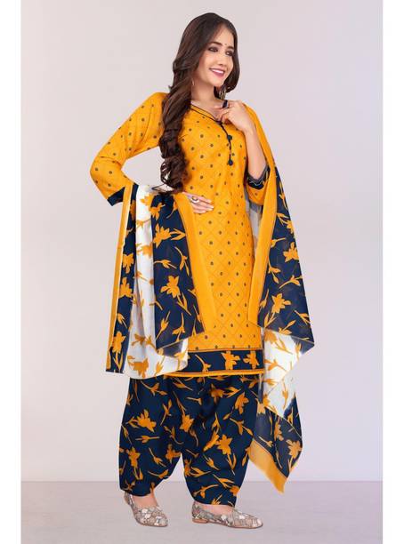 Women Cotton Blend Kurta Patiala Dupatta Set