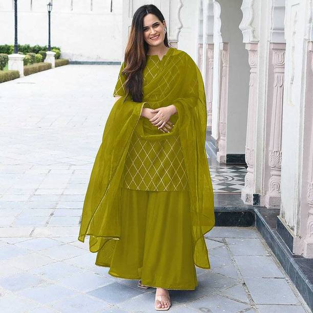Zestleaf Women Kurta Sharara Attached Dupatta Set