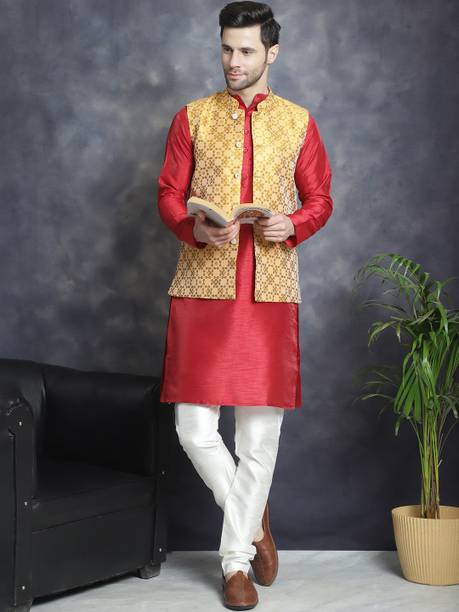 Jompers Men Kurta Churidar Ethnic Jacket Set