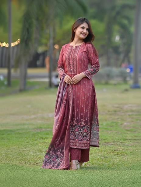 Women Polyester Kurta Pant Dupatta Set