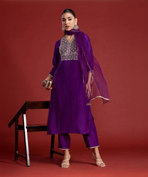 Women Viscose Rayon Kurta Pant Dupatta Set