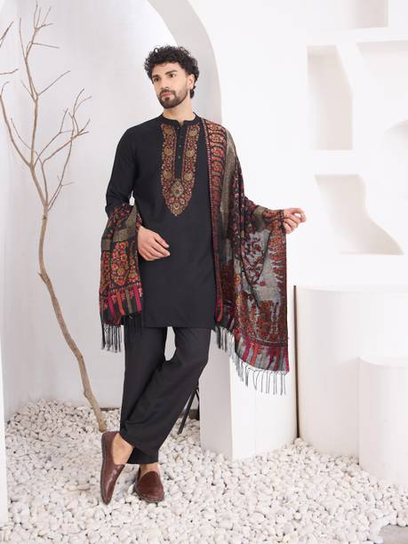 Men Viscose Rayon Kurta Pyjama Dupatta Set