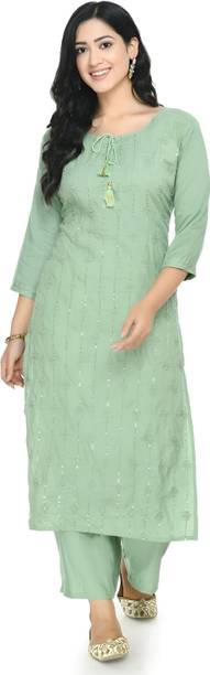 Women Cotton Blend Kurti Pyjama Set
