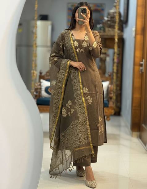 Women Viscose Rayon Kurti Palazzo Dupatta Set