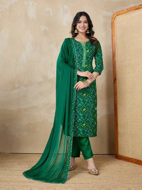 Women Cotton Rayon Kurta Pant Dupatta Set