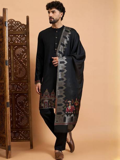 Men Wool Kurta Pant Dupatta Set