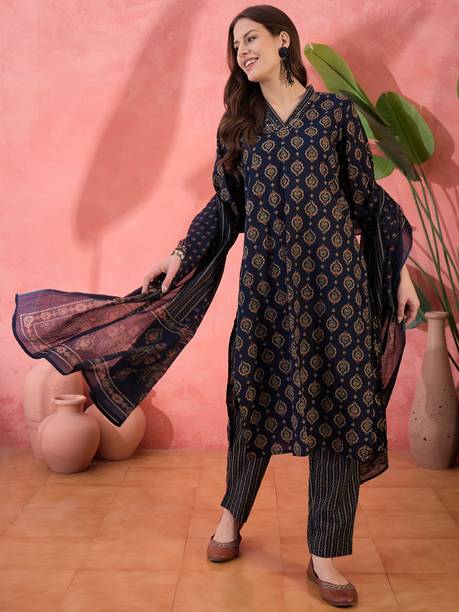 Women Pure Cotton Kurta Pyjama Dupatta Set