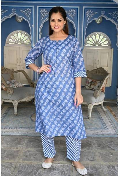 Women Cotton Blend Kurta Pant Set