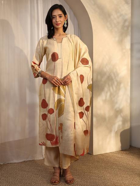 Women Silk Blend Kurta Palazzo Dupatta Set