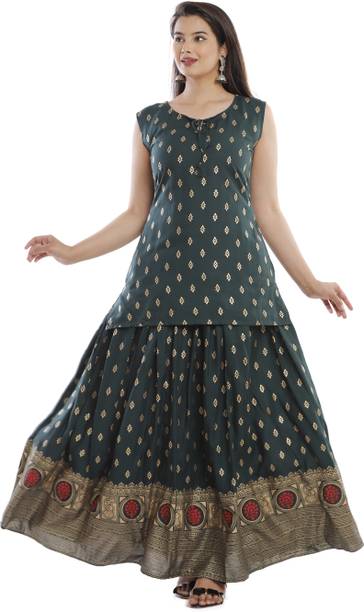 Women Viscose Rayon Kurta Skirt Set