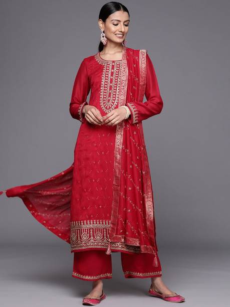 Women Silk Blend Kurta Palazzo Set