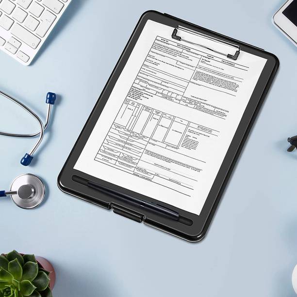 NSUSU Clipboard File Storage Case Plastic Clipboard Exam Board with Storage Box(Black)