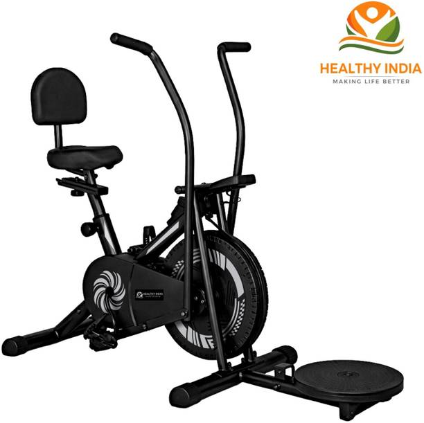 HEALTHYINDIA Exercise Bike Moving Handle 8 Levels Resistance Twister Back Rest Cardio Workout Dual-Action Stationary Exercise Bike