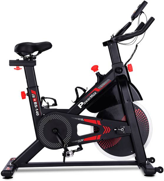 Powermax Fitness BS-140 Fitness Bike, 12kg Flywheel,Magnetic braking, iPad holder, Max user 140kg Upright Stationary Exercise Bike