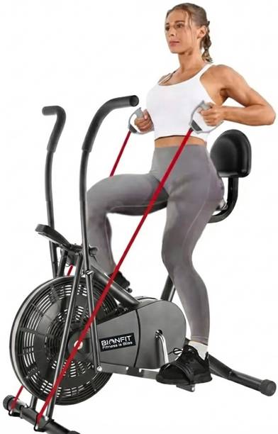 BIONFIT Moving Handle Air Bike Cycle for Home | Resistance Band & Back Support Dual-Action Stationary Exercise Bike