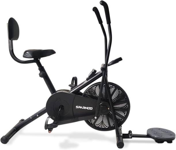 Sparnod Fitness SAB-05_T Upright Air Bike with Adjustable Seat,Backrest &Ab Twister for Home use Upright Stationary Exercise Bike