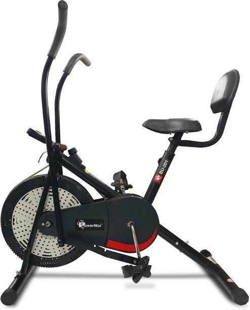 Powermax Fitness BU-201 Moving Handles Air Bike with Belt Drive, 1 piece crank, Max user 120kg Dual-Action Stationary Exercise Bike