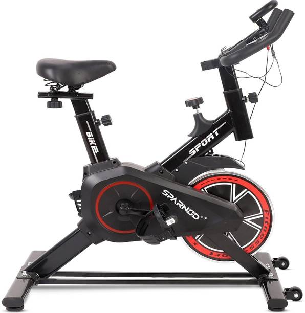 Sparnod Fitness SSB-08 Cycle for Home Gym with 8kg Flywheel LED Display Pulse Sensor Silent Belt Spinner Exercise Bike