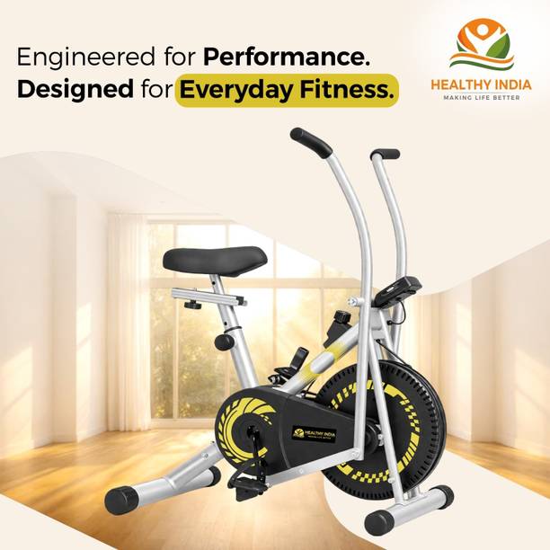 HEALTHYINDIA Exercise Bike Moving Handle Cardio Workout with Resistance & Display Meter Dual-Action Stationary Exercise Bike