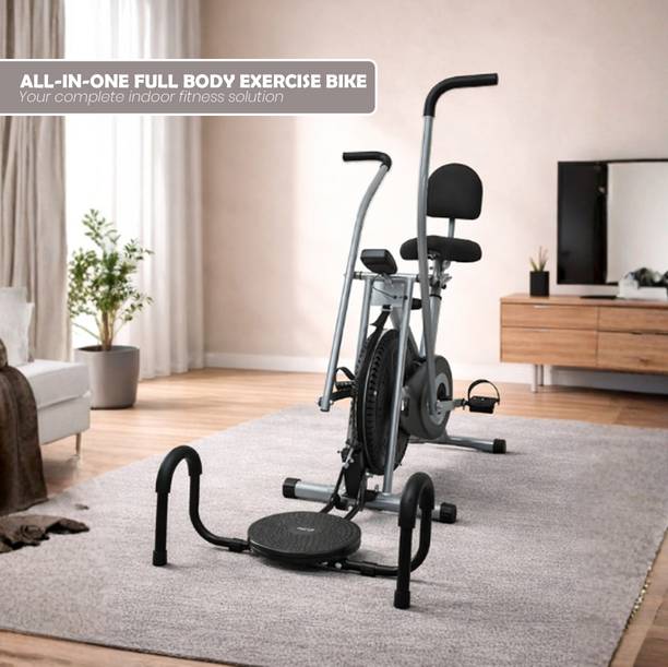 BLESSFIT Exercise Bike Multi Moving Handle Cardio Cycle with Backrest Twister Pushup Dual-Action Stationary Exercise Bike