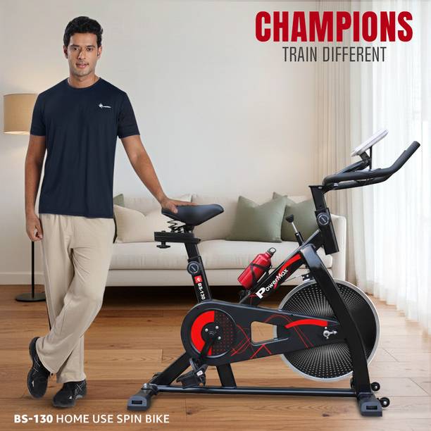Powermax Fitness BS-130 for Home Cardio Bike Bottle Holder 8kg Flywheel with LCD Display Spinner Exercise Bike