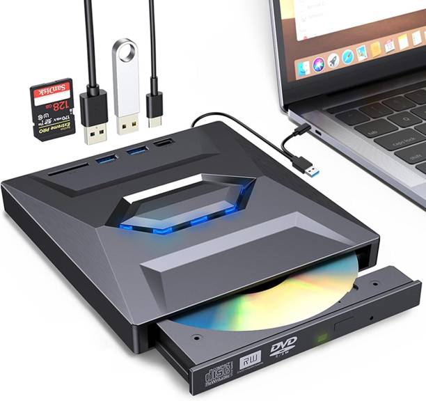 RyzCare External For CD DVD +/-RW Drive With SD Card Reader And USB 3.0+2.0+Type-C Input External DVD Writer