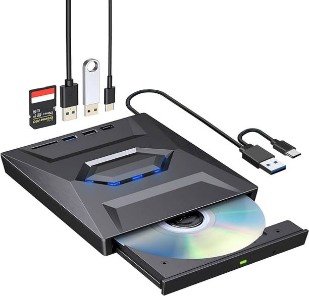 LipiWorld External CD DVD Drive with USB 3.0/2.0/Type-C Ports and SD Card Slot External DVD Writer