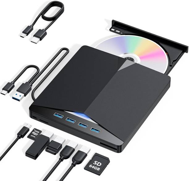 ALRITO 7 in 1 External CD/DVD Drive USB 3.0/Type C for PC Windows 7/8/10/11/Linux/MacOS External DVD Writer