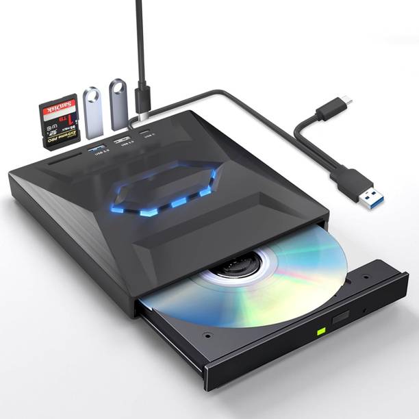 CDL TECH USB C Portable CD/DVD +/-RW Drive/DVD Player with SD Card Reader External DVD Writer
