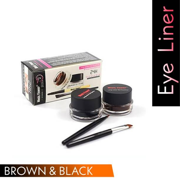 music flower 24 Long Lasting Gel Eyeliner, Black & Brown (2 Brush) 6 g