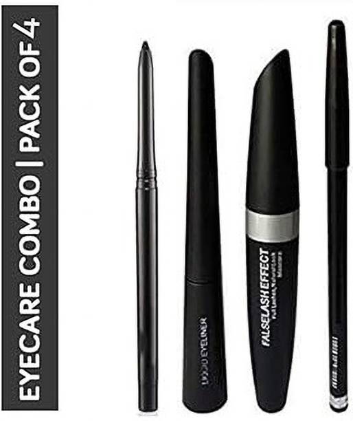 Dhanmann Combo Waterproof Beauty Eyeliner, Mascara, Eyebrow Pencil With Kajal In Black 4 g