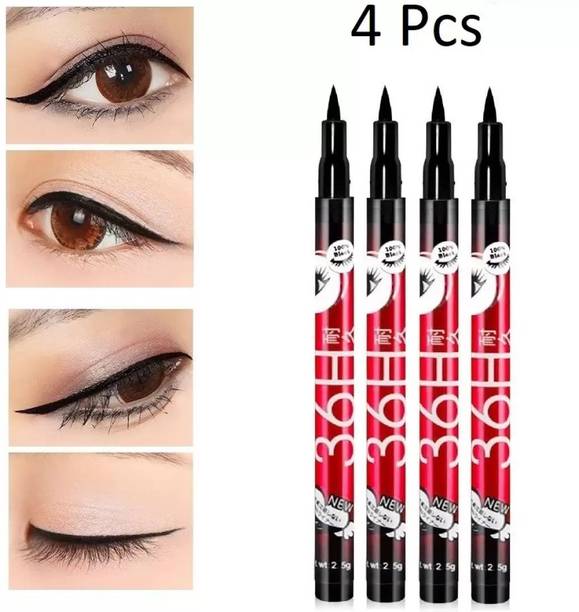 Kibal 36H Waterproof Liquid Pencil Eyeliner Long Lasting Black Combo Pack of 4 2.5 g