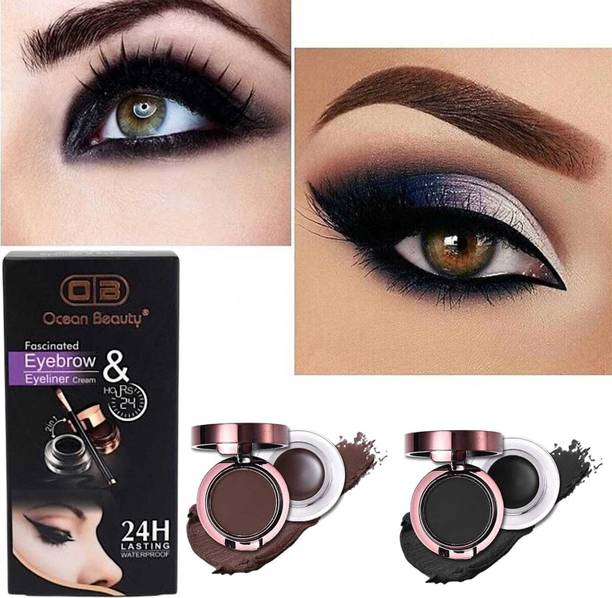 OB OCEAN BEAUTY Eyebrow Powder & Gel Eyeliner 4in1 Waterproof with Brush Smudge Proof 24 Hrs 10 g