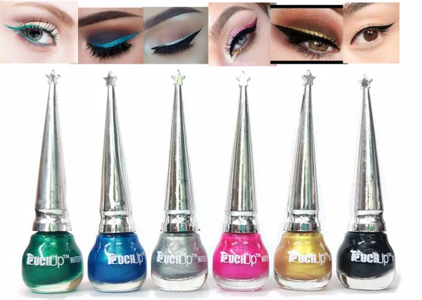 touchup Waterproof Glitter Liquid Eyeliner set of 6, 5ml Each, Gliter Green, Glitter Sky Blue, Glitter Silver, Glitter pink, Glitter Golden and Matte Black 30 ml
