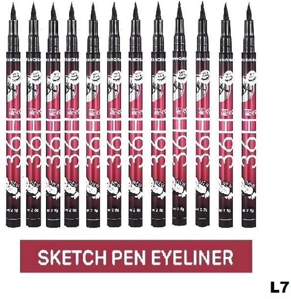 beauty bounty Long Lasting And Waterproof 36H Jet Black Eyeliner Pen(Pack of 12) .L7 10 ml