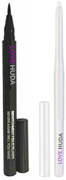 LOVE HUDA Waterproof Long Lasting, Smudge Proof Black Sketch Pen Eyeliner & White Kajal 6 ml