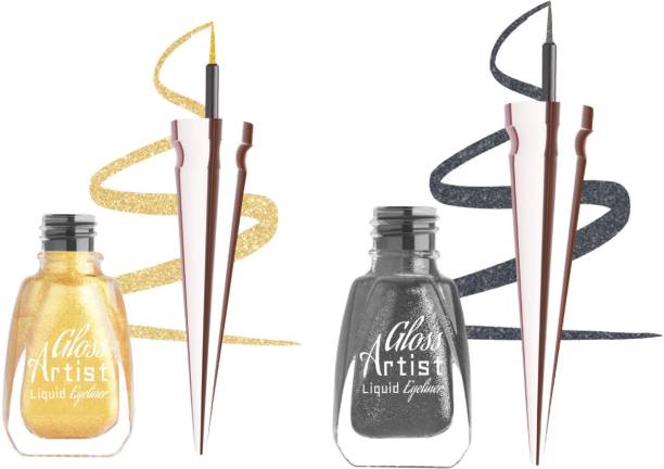 MILAP Gloss Artist Liquid Eyeliner Magical Grey & Magical Gold ( Pack of 2 ) Each 6 ml
