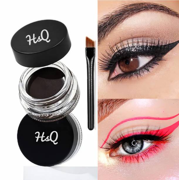 HSQ Intense Black Waterproof Gel Eyeliner with Brush | Smudge Proof Long Lasting 5 g