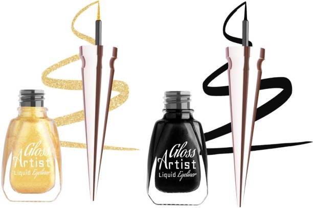 MILAP Gloss Artist Liquid Eyeliner Magical Gold & Infinite Black ( Pack of 2 ) Each 6 ml