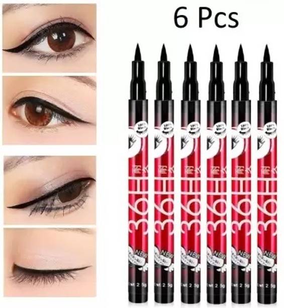 Huemic EyeLiner Water & Smudge Proof 36 Hour Long Lasting Liquid Pack of 6 pc EyeLiner 15 g
