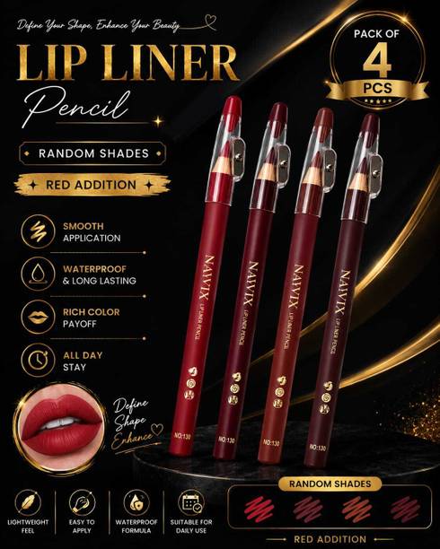 Nayvix Lip Liner Pencil Pack of 4 Rich Color Payoff Random Red Shades 10 g