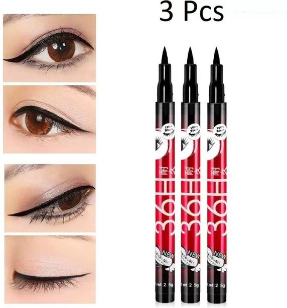 Kibal 36H Waterproof Liquid Pencil Eyeliner Long Lasting Black Pack of 3 2.5 g