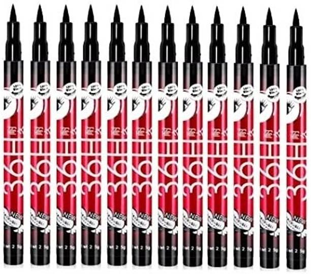 huemic 36 Hour Water Proof Long Lasting Liquid Pencil Eye Liner (Pack of 12) 2.5 g