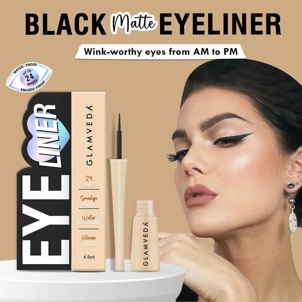 GLAMVEDA Super Matte Liquid Eyeliner Intense Black | 24 hour Long stay | Quick Drying 4.5 ml